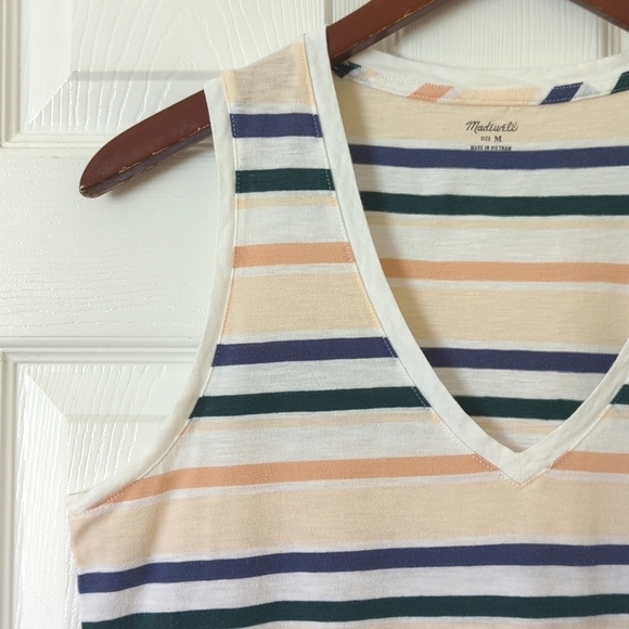 Madewell Whisper Classic Cotton Striped Sleeveless V-neck Tank Top Ivory Medium - Picture 3 of 11